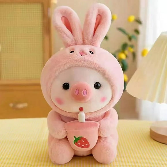 25cm Kawaii Bubble Tea Pig Plush Toy Stuffed Animal Bunny Frog Tiger Pillow Cup Milk Tea Boba Plushie Doll Birthday Gift