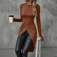 thumbnail image 4 of hotojiny Womens Long Sleeve Tops Casual Trendy Split Hem Long T Shirt Comfy Crewneck Slim Solid Color Tunic Blouses, 4 of 7