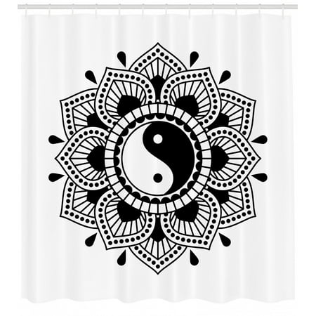 Black And White Shower Curtain Chinese Lotus Flower Inspired