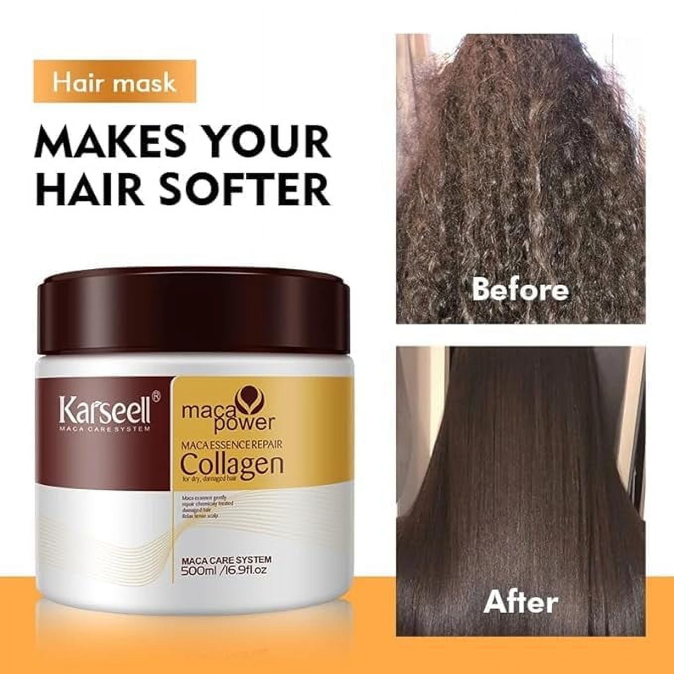 Karsell Hair Mask Collagen Hair Treatment: Deep Repair Conditioning Argan Oil Collagen Hair Mask Essence for Dry, Damaged Hair - Suitable for All Hair Types - 16.9oz (500ml)