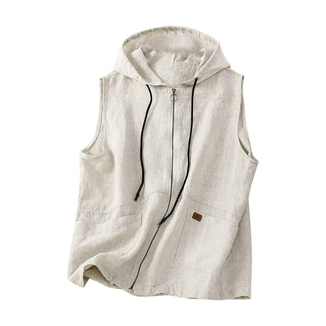 Yuyuzo Hoodies Tank Tops For Women Sleeveless Full Zip Drawstring Loose Solid Color Spring Summer Hooded Tops