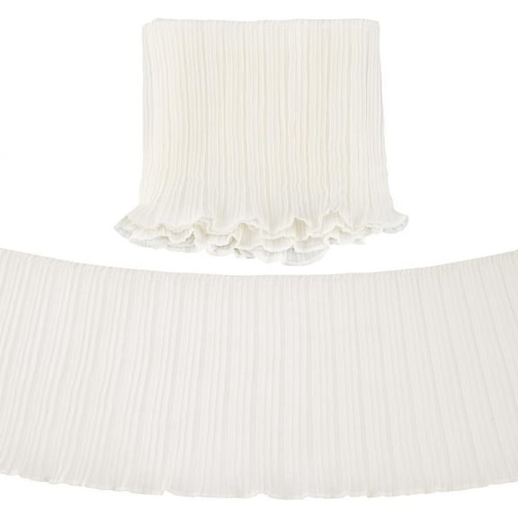 4 Yards Cream White Pleated Chiffon Ribbon 6.7inch Wide Polyester Pleated Elastic Lace Ribbon Wave Edge Ruffled Lace Trims for Dress Gown Doll Decoration Clothes Accessories DIY Craft