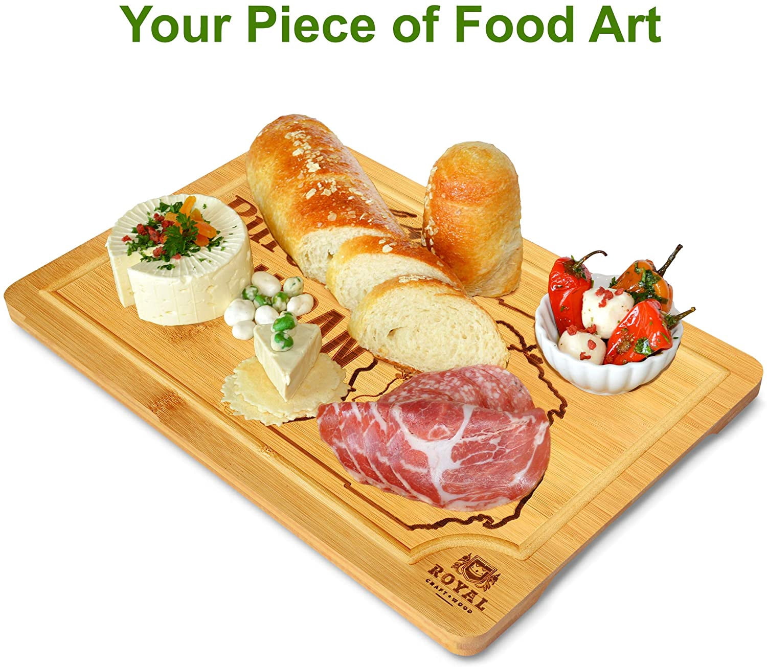 Bamboo State Cutting Board for Kitchen – Michigan Cheese Board, Charcuterie Platter & Serving Tray, (15" x 10")