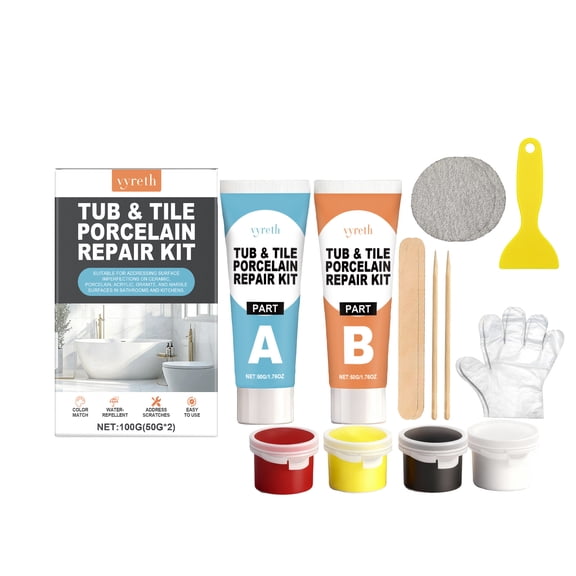 Porcelain Repair Kit, White Bathtub & Tile Repair Kit, for Tub, Enamel, Fiberglass, Acrylic, Porcelain, Ceramic, Marble, Granite, Chips, Dents, Cracks, Hole