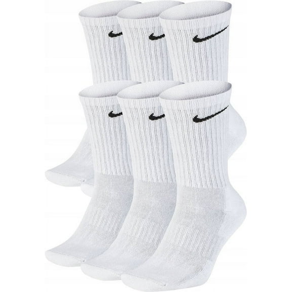 NikeDRI-FIT Unisex Everyday Cotton Cushioned Crew Training Socks with DRI-FIT Technology (Pack of 6 Pairs), White, Middle
