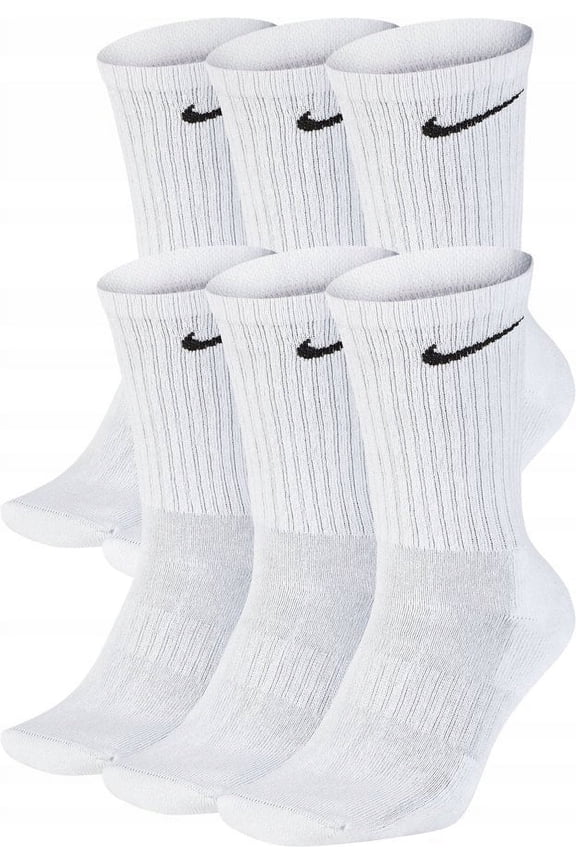 DRI-FIT Unisex Everyday Cotton Cushioned Crew Training Socks with DRI-FIT Technology (Pack of 6 Pairs), White, Middle