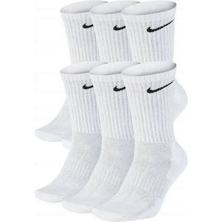 NikeDri-Fit Unisex Everyday Cotton Cushioned Crew Training Socks 6 Pair, Size L (8-12) - White