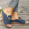 thumbnail image 3 of Stylago Women's Slip on Wedge Sandals Buckles Leather Slide Shoes Open Toe Arch Support Slippers Ladies Summer Casual Sandal Blue Size 9, 3 of 5