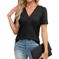 thumbnail image 2 of Ruyang Women's Short Sleeved Shirts Casual V Neck Solid Color Bubble Sleeve Loose T Shirt Top Loose Casual Tee Women, 2 of 4