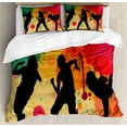 thumbnail image 1 of Hip Hop King Size Duvet Cover Set, Girl Dancer Crew Silhouettes Performing Theme Splashed Effect Colorful Background, Decorative 3 Piece Bedding Set with 2 Pillow Shams, Multicolor, by Ambesonne, 1 of 3