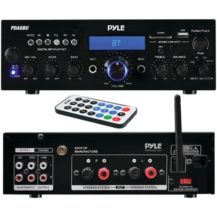 Pyle PDA6BU Compact Bluetooth Stereo Amplifier Desktop Audio Power