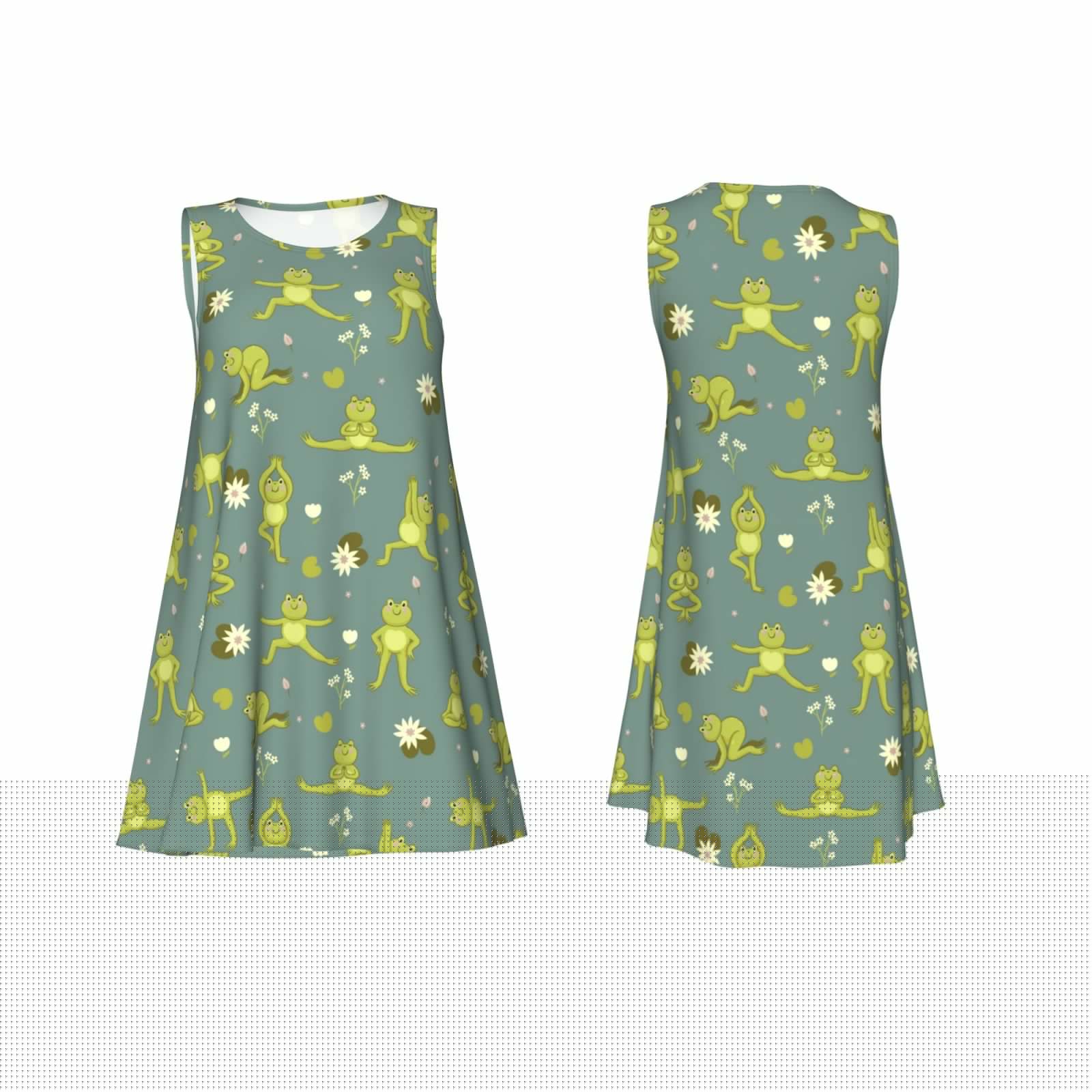 thumbnail image 7 of KLL Cute Yoga Frogs Pattern Womens Summer Dresses 2025,Loose Round Neck Sleeveless Sundresses Tank Dresses with Pockets, 7 of 7
