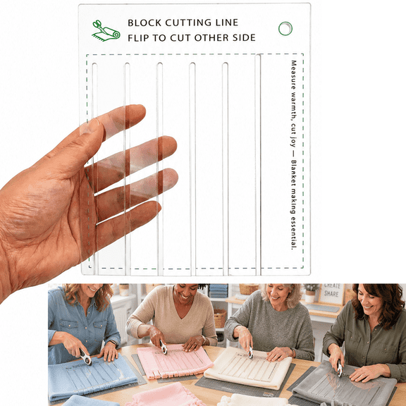 Fleece Tie Blanket Ruler Template, 8.3x7.1 Inch Acrylic Rectangle Quilt Ruler, No Sew Blanket Template and Cutting Guide for DIY Fabric Crafts, Transparent