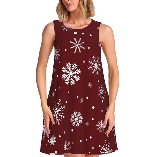 Balery Romantic white snowflakes Vestidos de verano para mujer con estampado: vestido holgado sin mangas, vestido playero informal y cómodo para días calurosos.