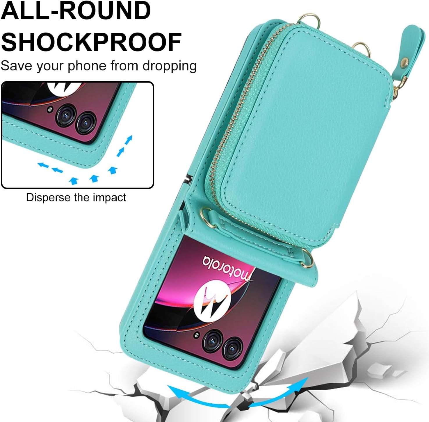 for Motorola Moto Razr+ 2023 Wallet Case with RFID Blocking, Moto Razr Plus Phone Case Crossbody Strap Card Holder Women Girls PU Leather Motorola Razr+ 2023 Wallet Phone Case Green