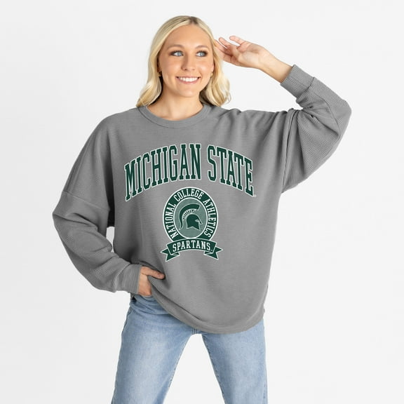 Women's Gameday Couture Gray Michigan State Spartans Oversized Training Day Corded Sweatshirt