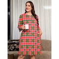 thumbnail image 6 of SHOWMALL Nightgowns for Women Plus Size, Argyle Print 3/4 Sleeve Henley Sleep Dress with Pocket, Soft Stretch House Dress for Sleeping & Lounging, Pink Argyle Print, 6 of 7