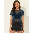 thumbnail image 3 of INSPIRE CHIC Mujer Sexy Chaleco Camiseta de Manga Corta Camiseta Transparente Chaleco Camisa de Malla brillante Azul XL, 3 of 5