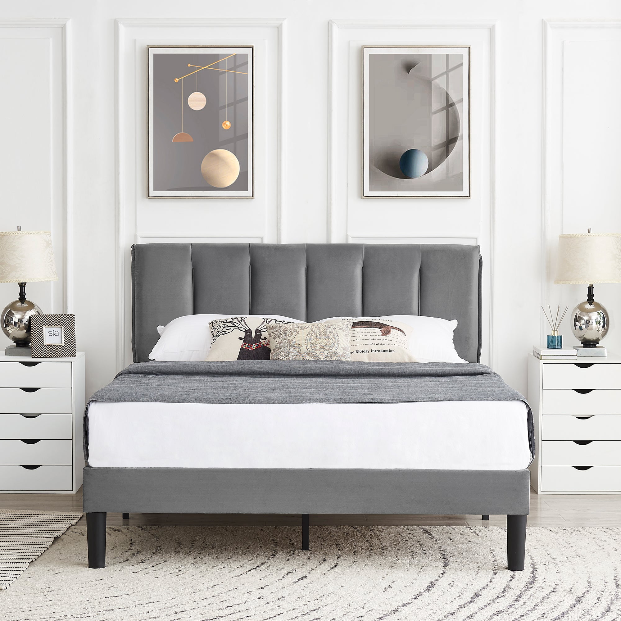 VECELO Full Size Upholstered Platform Bed Frame, Adjustable Headboard ...