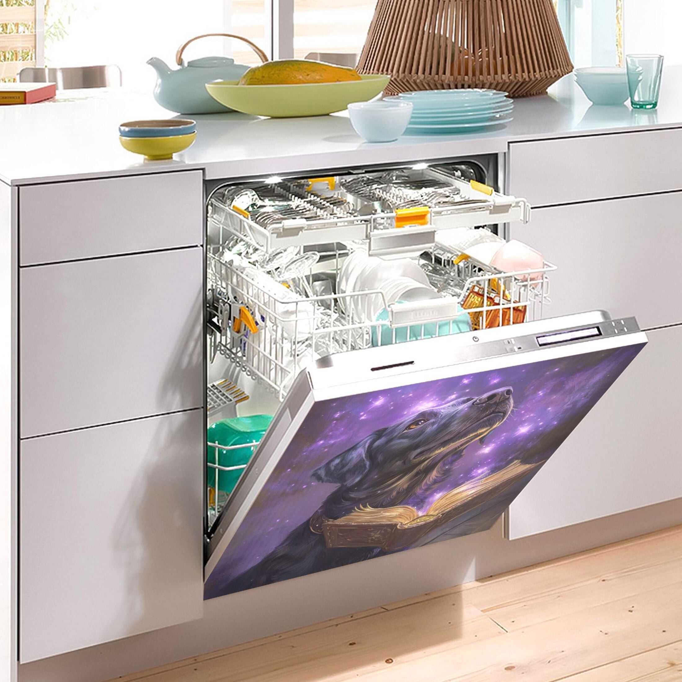 Dishwasher Magnetic Sticker 23x26 Inch Refrigerator Magnetic Sticker Washing Machine Magnetic Sticker Kitchen Panel Magnetic Sticker Home Decor Magic Book Dog