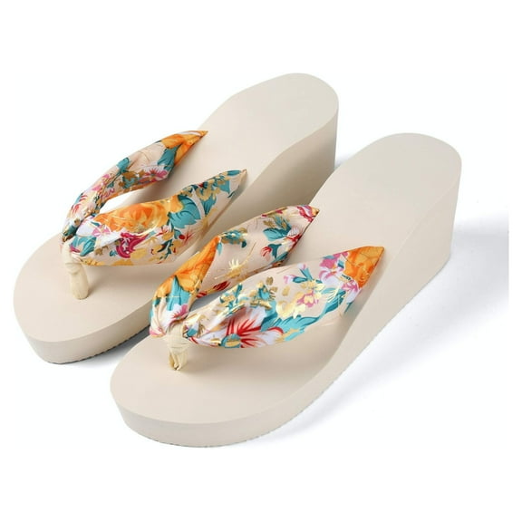 AERUSI Women's Saki Floral Wedge Sandal Flip Flops