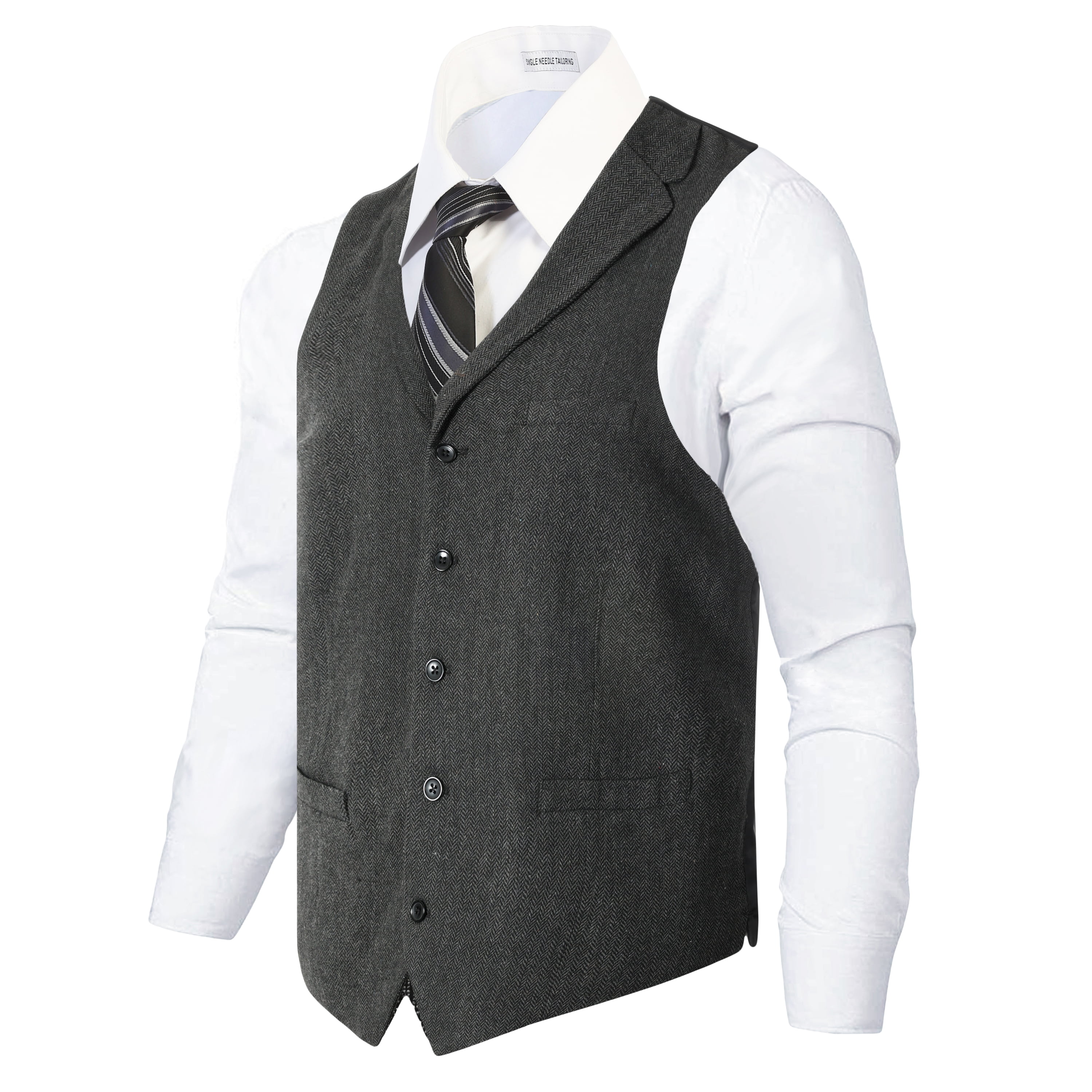 Pretygril Mens Leisure Suit Vest Slim Fit Wool Tweed Solid Waistcoat Groomman