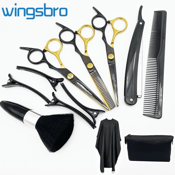 wingsbro Professional Haircutting Scissors Kit for Homeuse and Salon Barber, Flat & Thinning Scissors Kit with Accessories
