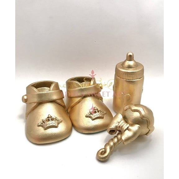 Gum Paste Gold Baby Boots Set Cake Topper