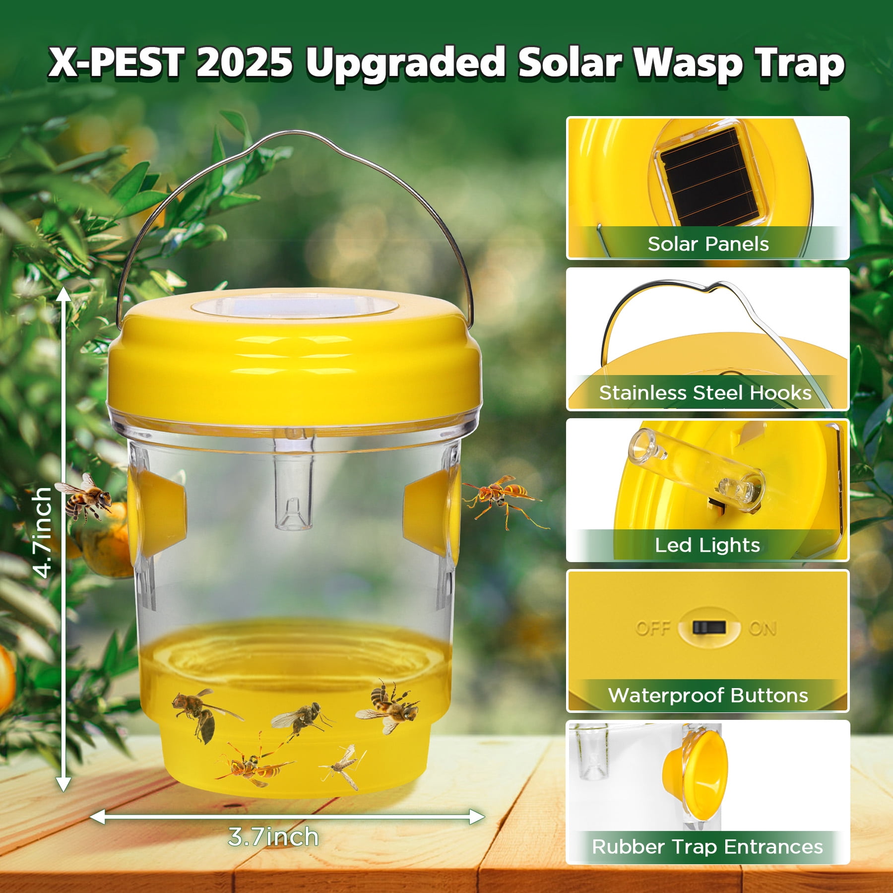 X-PEST Wasp Trap Outdoor Hanging, 4 Pack Solar Power Bee Trap for Yard, Garden, Home