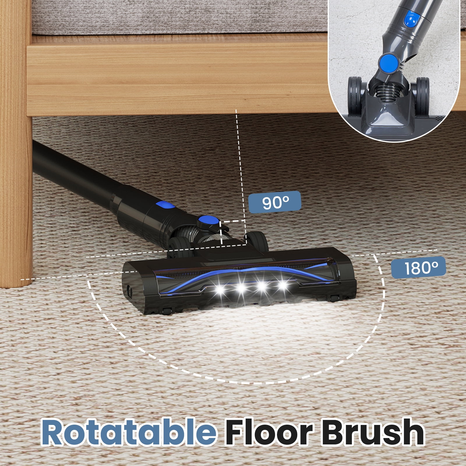 edx Cordless Vacuum Cleaner, 3-in-1 Stick Lightweight Vacuum for Pet Hair Carpet Floor, Black-Blue