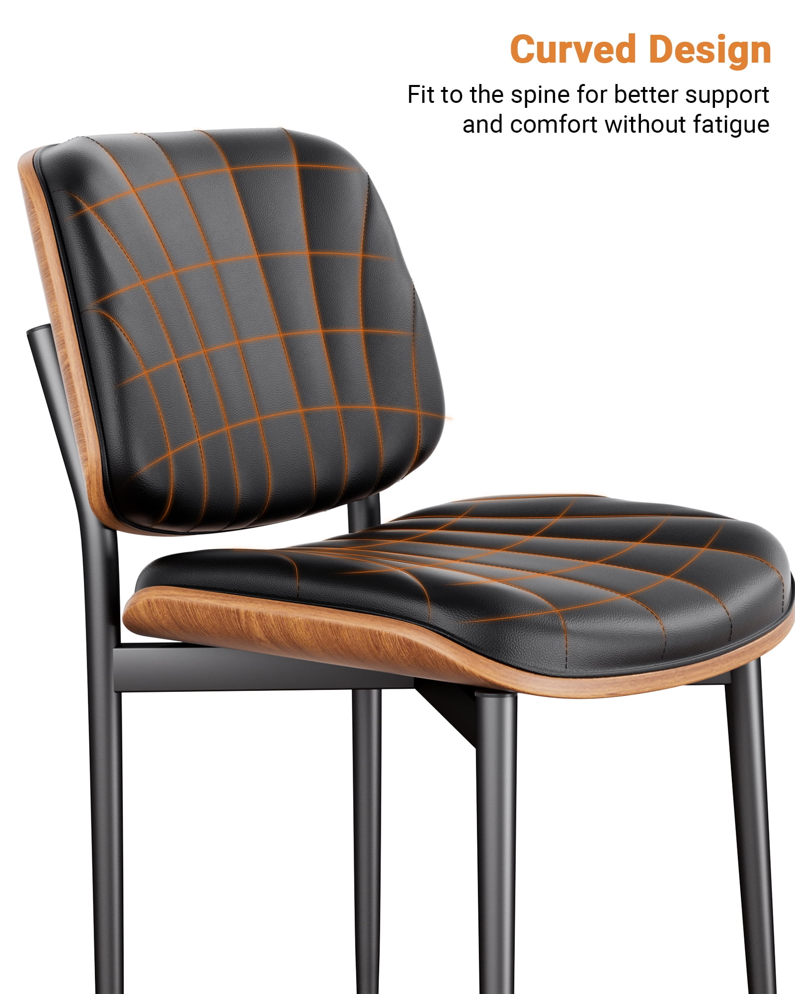 GIKPAL Mid Century Modern Walnut Back PU Faux Leather Dining Chairs, Black (Set of 2)