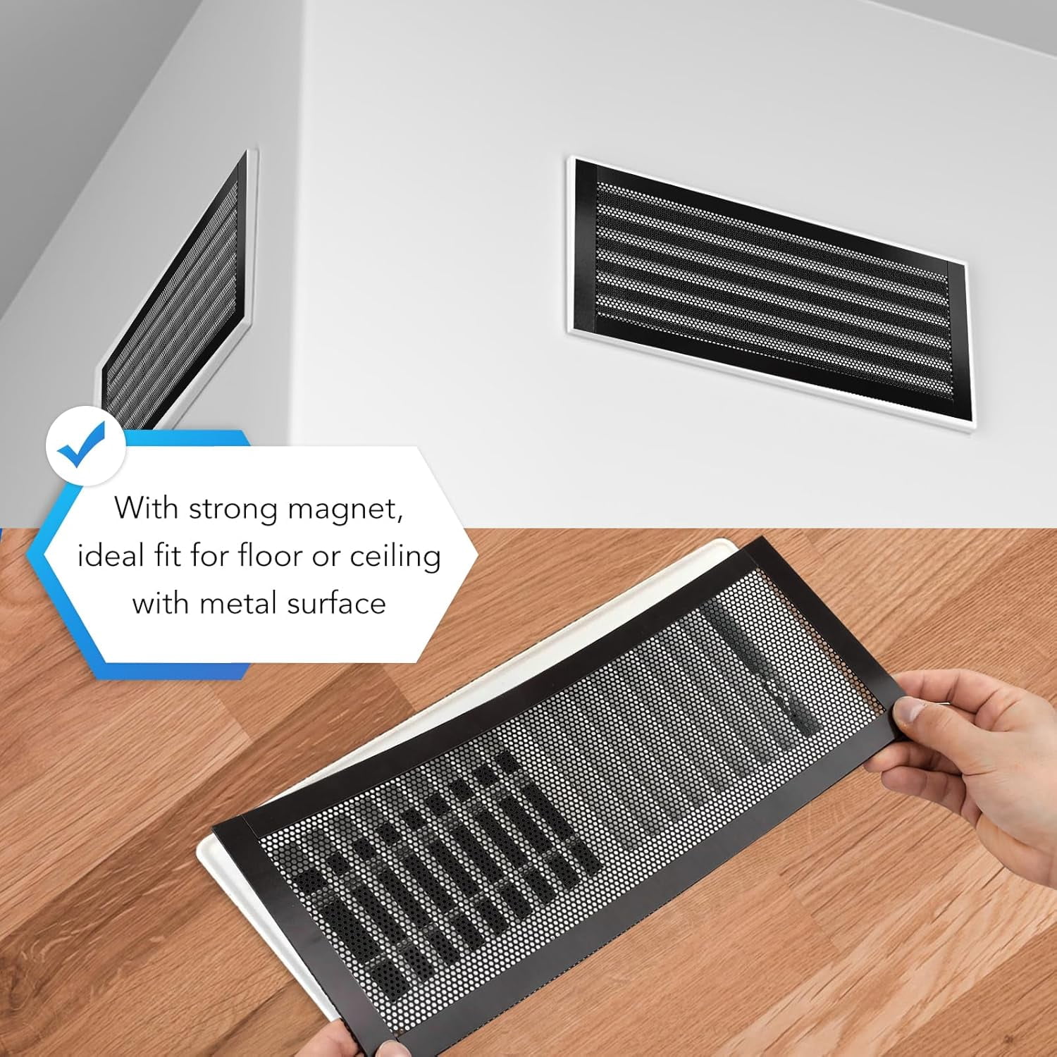 4P Magnetic Floor Vent Covers 4 x 10 Inch Air Vent Screen Cover Magnetic Floor Register Vent Covers Magnetic PVC Vent Mesh for Home Wall Ceiling Floor Catches Debris