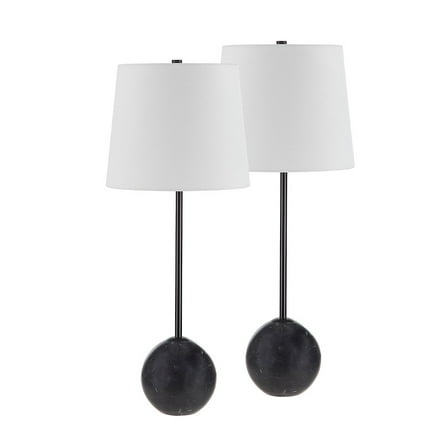 Renwil Bangor 27" Tall Matte Black Iron Table Lamp With Tapered Linen Shade (Set Of 2)