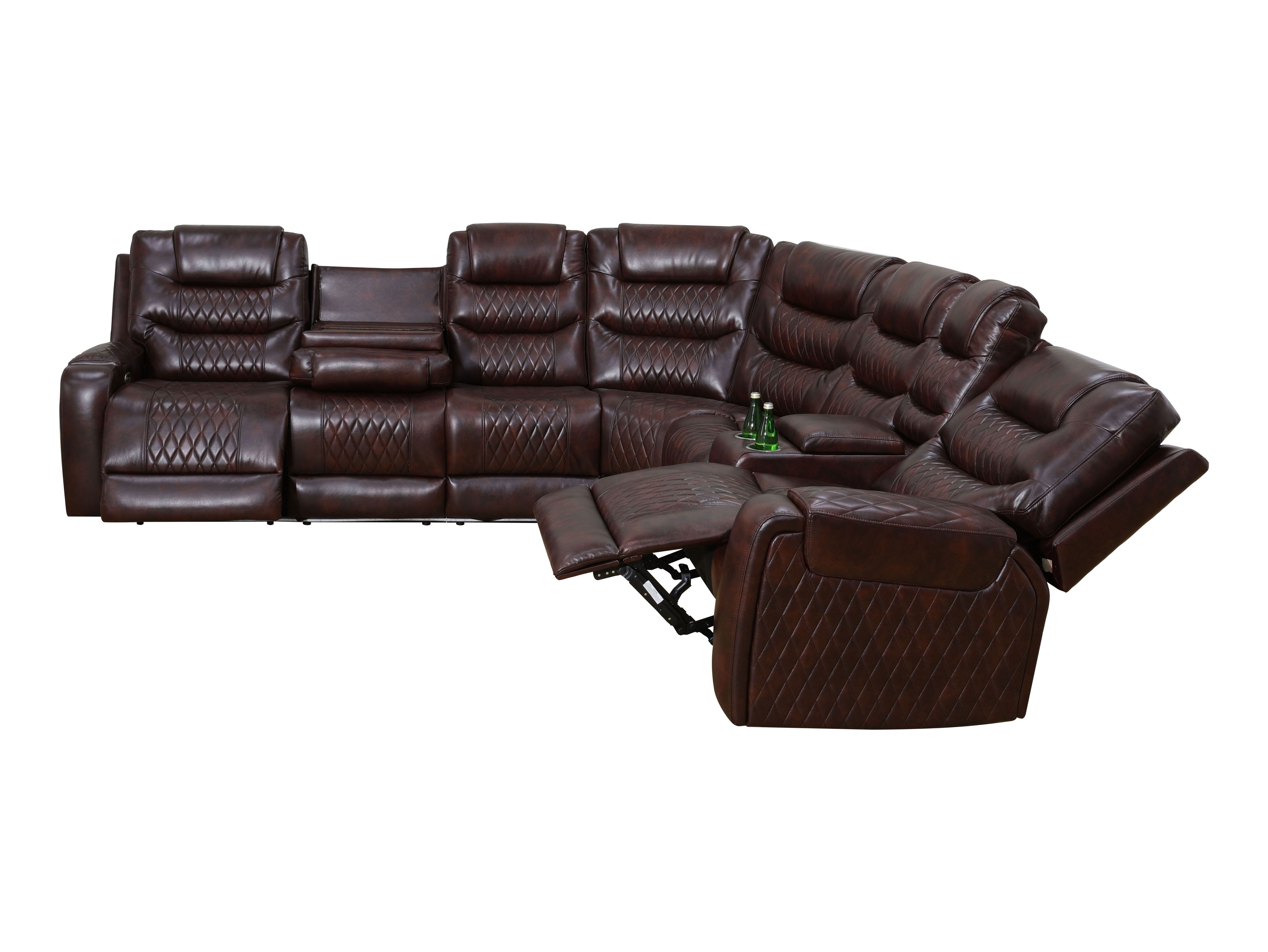 MAYEERTY 6-Seater Recliner Sectional Sofa Set, Leather Reclining Couch with LED Lights, USB & Storage for Living Room, Home Theater