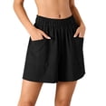 thumbnail image 3 of Bxsruta Women's Cotton Shorts High Waist Loose Fit Elastic Waistband Wide Leg with Pockets for Summer Casual Lounge, 3 of 7
