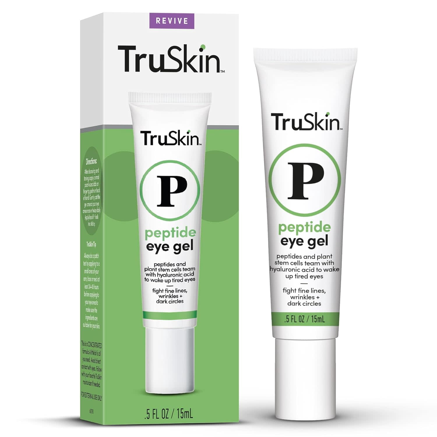 TruSkin Peptide Eye Gel – Under Eye Care with Peptides, Plant Stem Cells, Hyaluronic Acid – Improve Look of Dark Circles & Lines, 0.5 fl oz