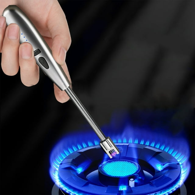 COFEST Candle Lighters, USB Rechargeable Lighter Windproof Long Lighter Camping Lighter Grill Lighter for Party Silver