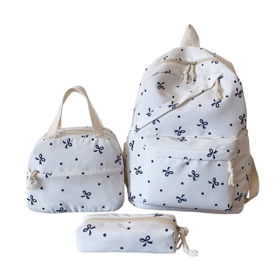 Fgnfyis School Backpack for Girls 3 Piece Set Lunchbox Pencil Pouch Large Capacity Casual Travel Fashionable Kids Backpack White