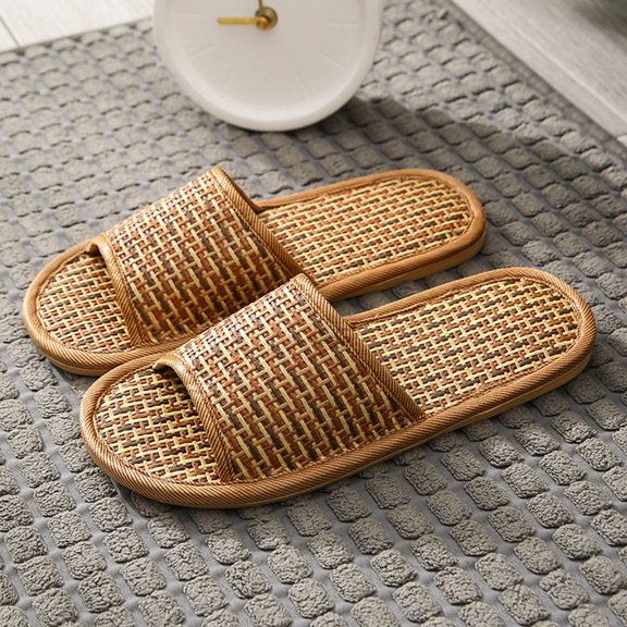GAXIRE Menβs Indoor House Slippers, 1 Pair Comfortable Rattan Straw Woven Design with Non- Sole