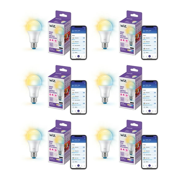 WiZ Connected LED 60-Watt A19 General Purpose Light Bulb, Frosted, Tunable White, Dimmable, E26 Medium Base (6-Pack)