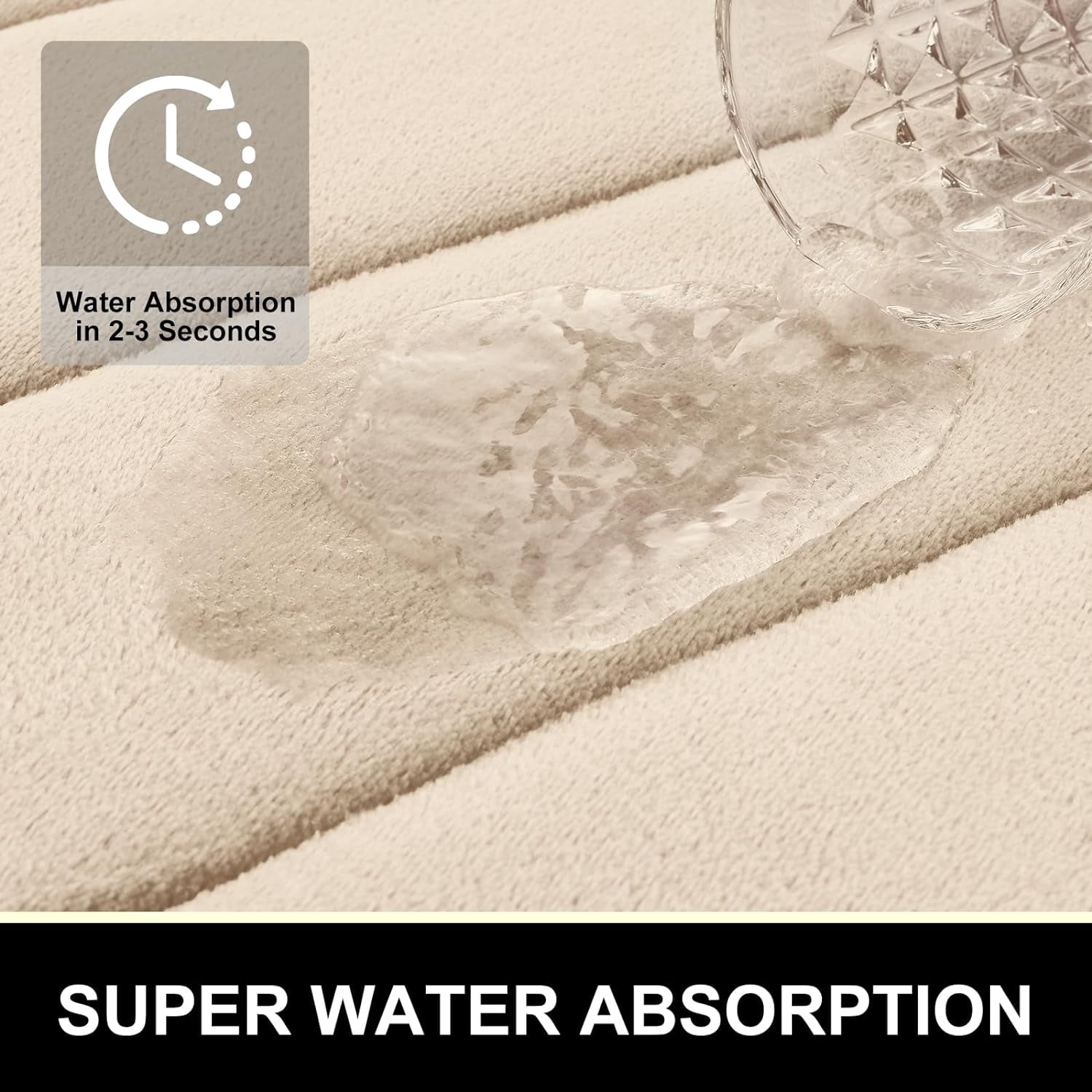 BAILU Memory Foam Bath Mat 24x16, Ultra Soft and Absorbent Bathroom Rugs, Non-Slip, Machine Wash Dry, Thick Bath Rug Carpet for Bathroom Floor, Sink and Shower, Beige