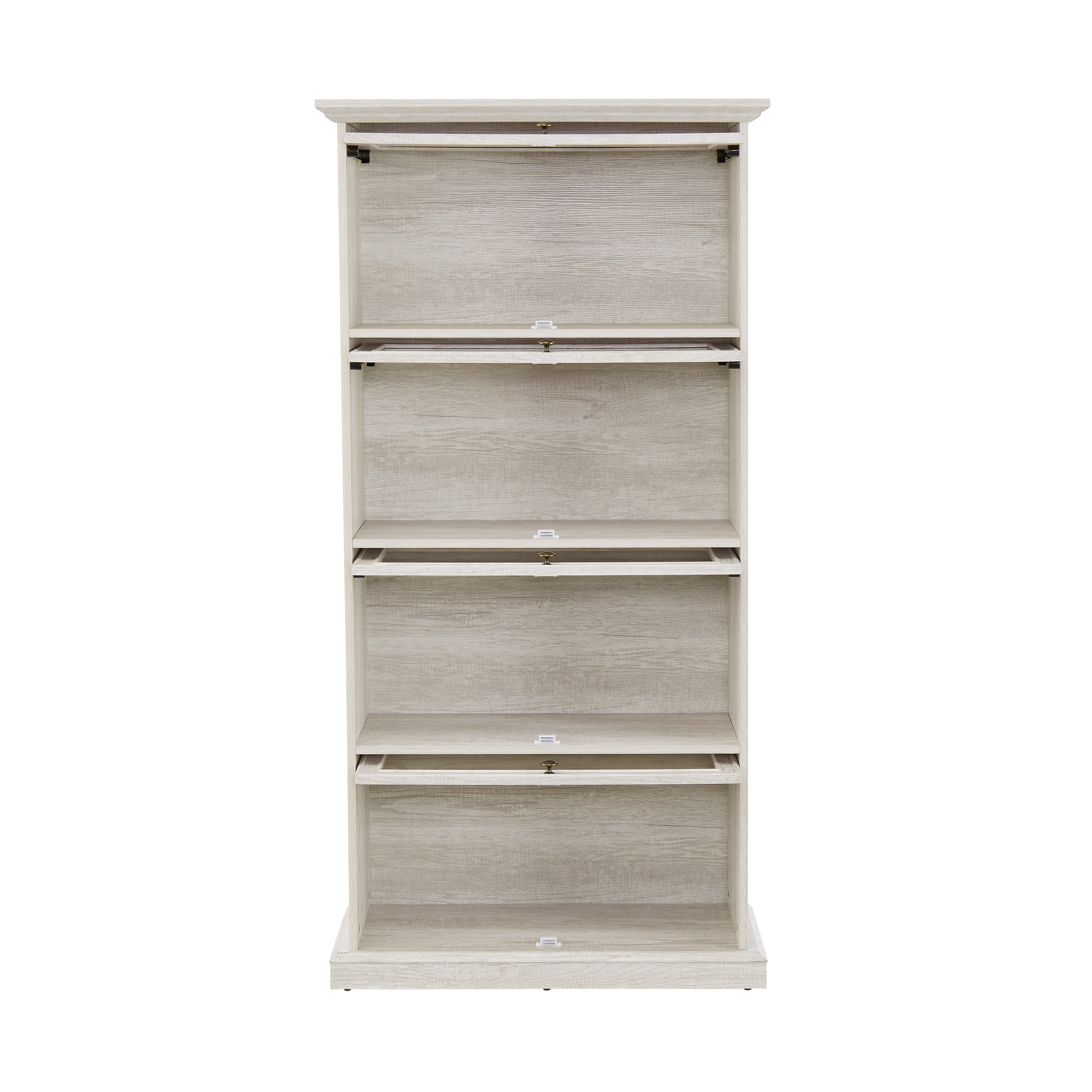 Aukfa 4-Tier Glass Display Cabinet,Cabinet Storage Curio Cabinet with Flip up Glass Doors, White