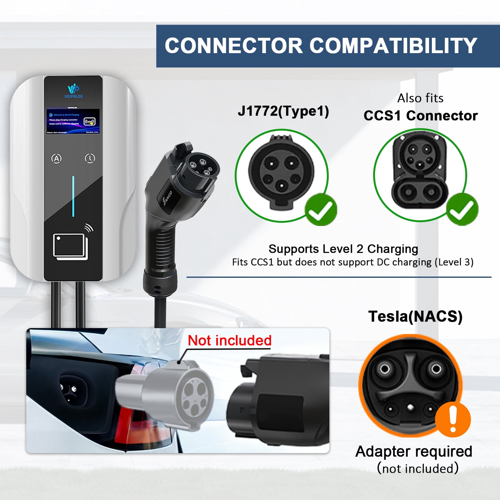 EV Charger level 2 wall box charging station 240V 40A 9.6kW J1772 NEMA Connector Type 1 EV Charger No wifi /APP