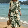 thumbnail image 5 of VBVC Women's and Women's Plus 3/4 Sleeve Midi Dress, Summer Casual Crew Neck Dress For Women, Ladies' Loose Fit Floral Dress with Pockets,Army Green,S-5XL, 5 of 8