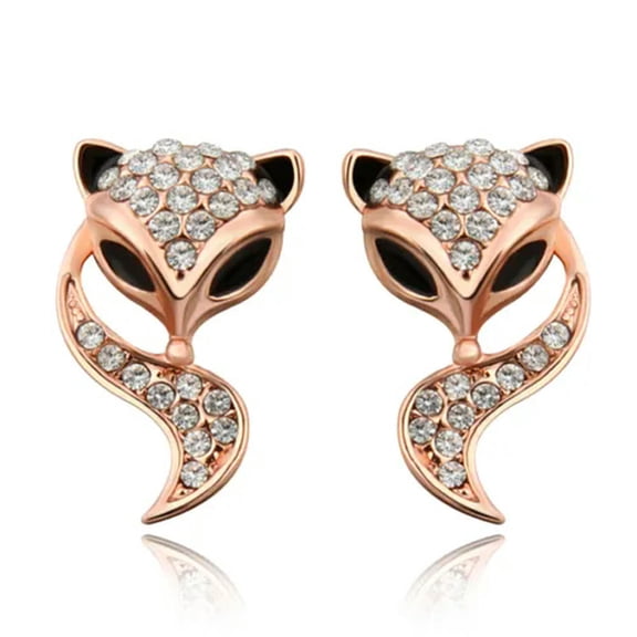 QQTDFG Rose Gold Platinud Plated Stud AAA Zirconia Fox Earrings L437-18K Gold Rose Plated