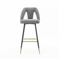 thumbnail image 2 of 28" Counter Height Bar Stools Set of 2, Modern Velvet Barstools with Nailheads, Upholstered Bar Chairs Counter Stools with Gold Tipped Black Metal Legs for Kitchen Island Pub Living Room, Gray, 2 of 8