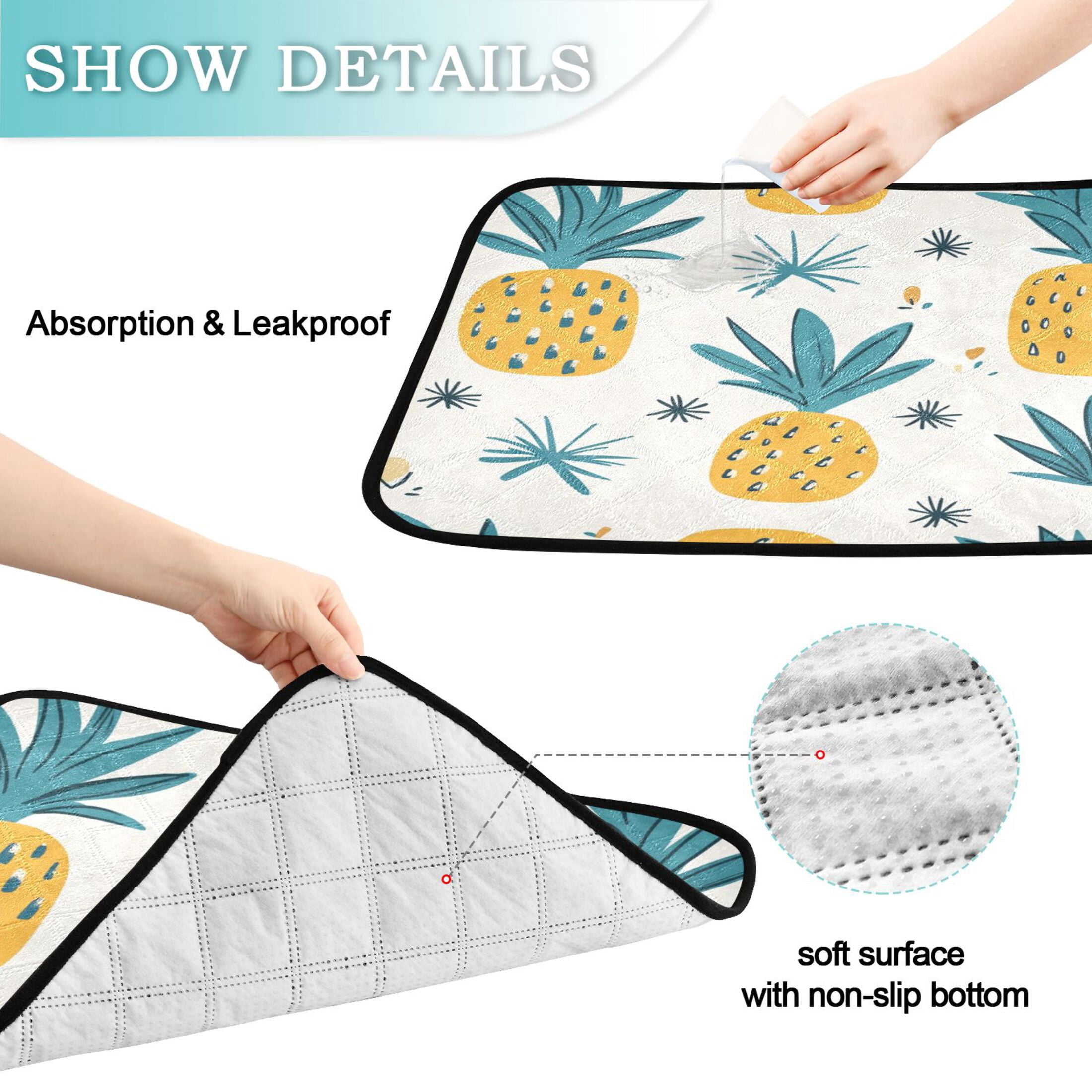Qxltty Illustration Of Pineapples with White Background Cat litter Pads Pet Set of 3 Diaper Mats Center Anti-leakage Layer Absorbent Soft and Comfortable
