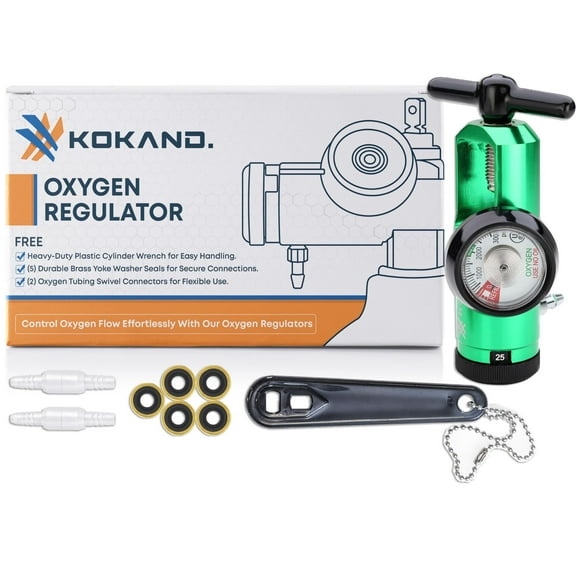 KOKAND Oxygen Regulator 0-25LPM - Oxygen Tank Regulator with Gauge - Green