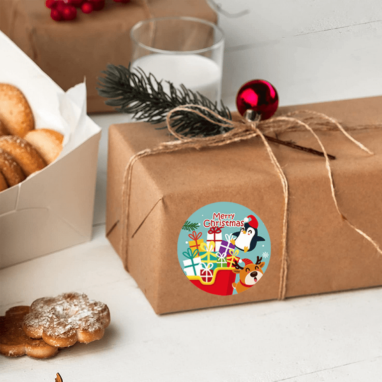 FujLoy Merry Christmas Thread-270 PCS 0.75 inch Christmas Stickers,9 Design  Self Adhesive Circle Label Stickers,Christmas Envelope Seals Candy