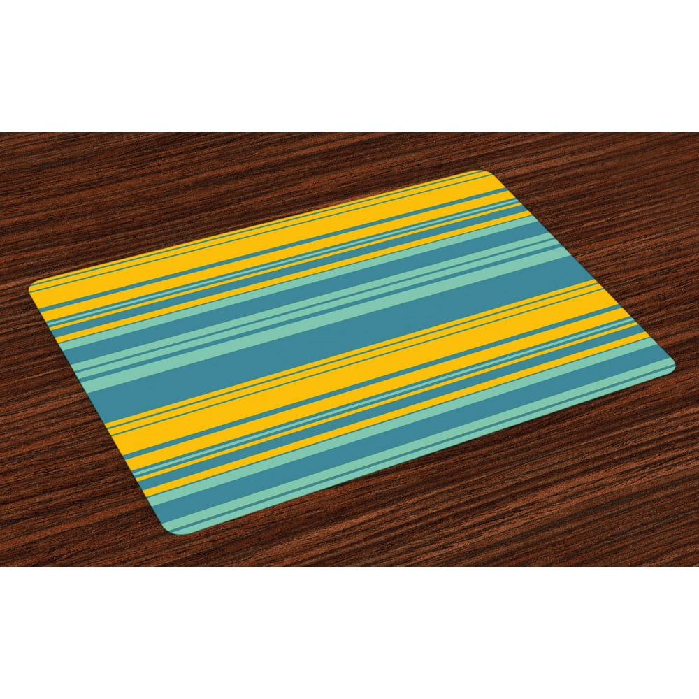 Yellow and Blue Placemats Set of 4 Horizontal Abstract Color Stripes